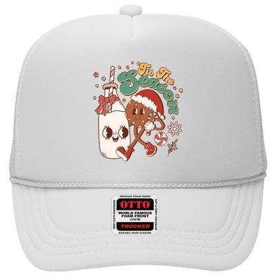 Cute Christmas Tis The Season Retro Cartoon Santa Cookie And Milk Trucker Hat