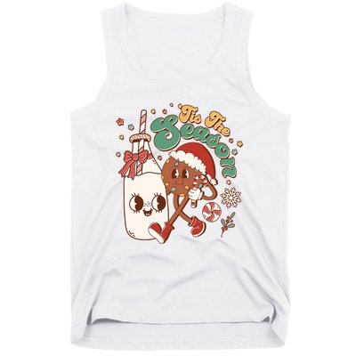 Cute Christmas Tis The Season Retro Cartoon Santa Cookie And Milk Tank Top