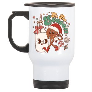 Cute Christmas Tis The Season Retro Cartoon Santa Cookie And Milk Stainless Steel Travel Mug