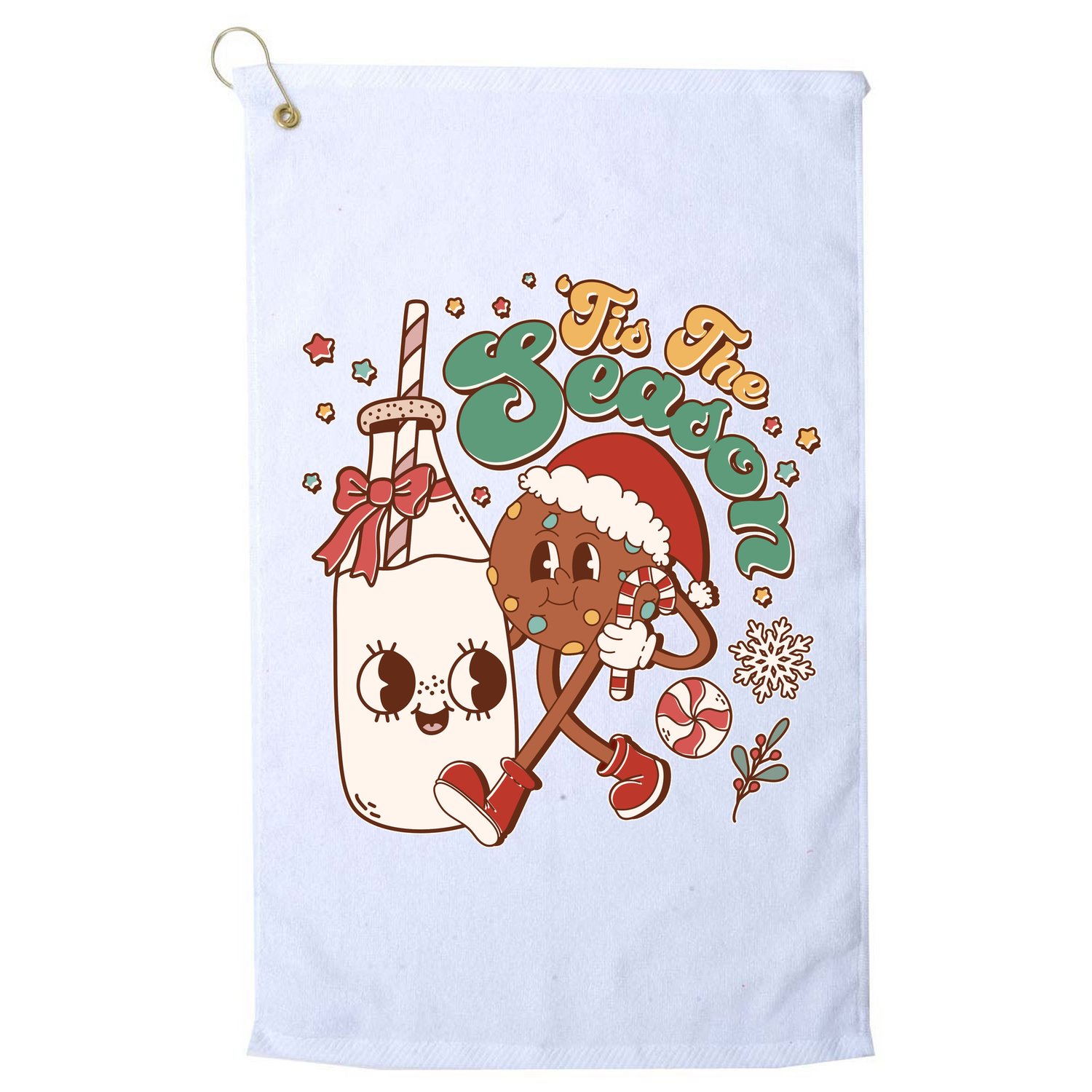 Cute Christmas Tis The Season Retro Cartoon Santa Cookie And Milk Golf Towel