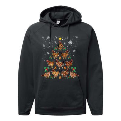 Chicken Christmas Tree Xmas Merry Chickmas Santa Chicken Performance Fleece Hoodie