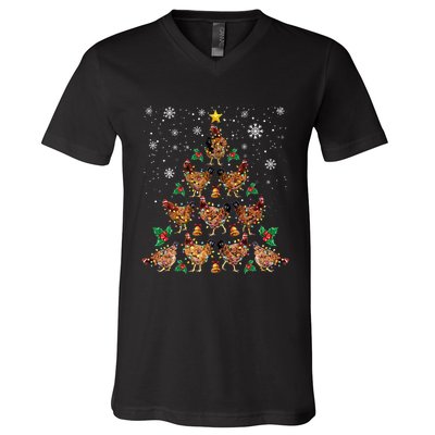 Chicken Christmas Tree Xmas Merry Chickmas Santa Chicken V-Neck T-Shirt