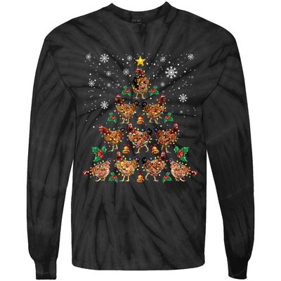 Chicken Christmas Tree Xmas Merry Chickmas Santa Chicken Tie-Dye Long Sleeve Shirt