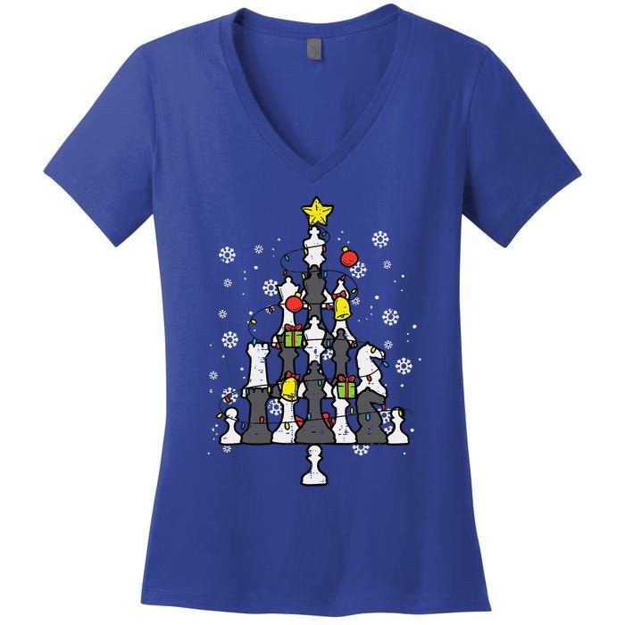 Chess Christmas Tree Xmas Chess Player Funny Funny Women's V-Neck T-Shirt