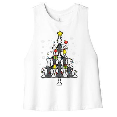 Chess Christmas Tree Xmas Chess Player Funny Funny Women's Racerback Cropped Tank