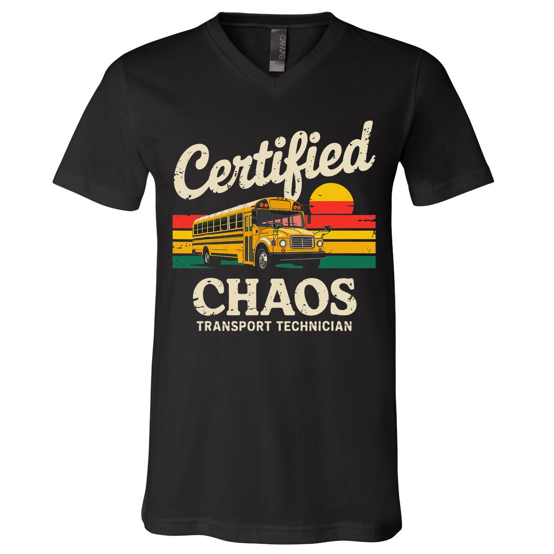 Certified Chaos Transport Technician Funny Driver School V-Neck T-Shirt