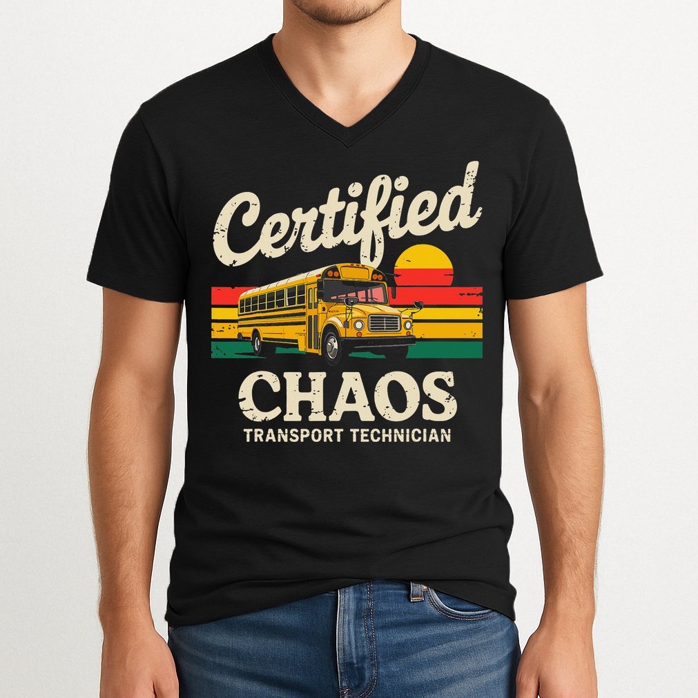 Certified Chaos Transport Technician Funny Driver School V-Neck T-Shirt