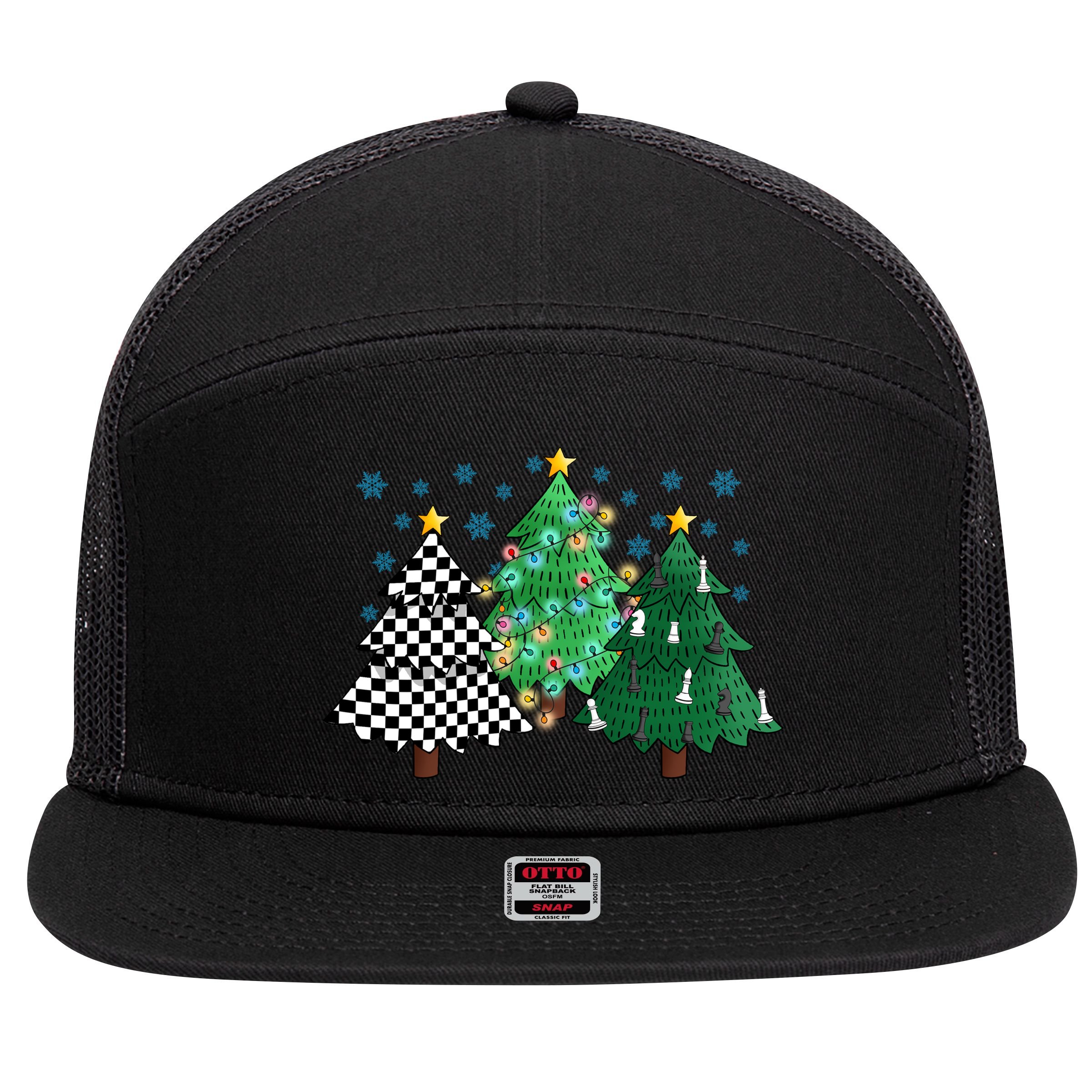 Chess Christmas Tree Funny Xmas Team Sport Gift 7 Panel Mesh Trucker Snapback Hat
