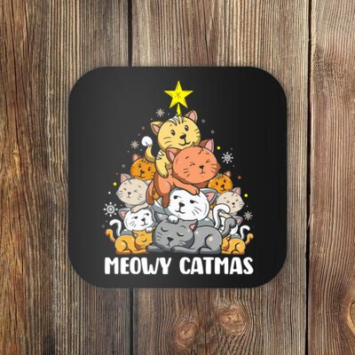 Cat Christmas Tree Xmas Funny Santa Meowy Catmas Coaster