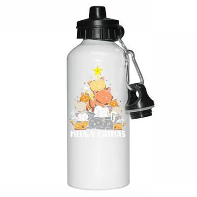 Cat Christmas Tree Xmas Funny Santa Meowy Catmas Aluminum Water Bottle