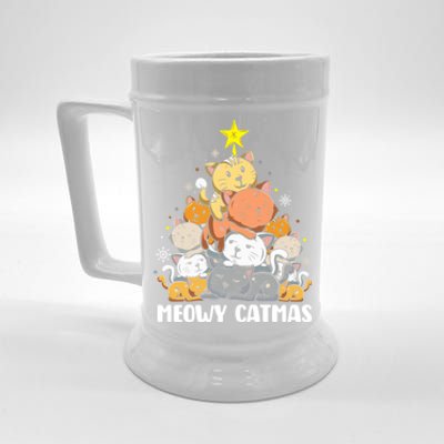 Cat Christmas Tree Xmas Funny Santa Meowy Catmas Beer Stein