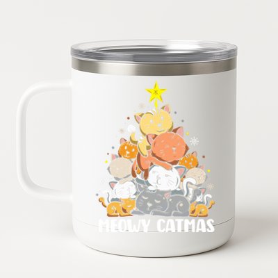 Cat Christmas Tree Xmas Funny Santa Meowy Catmas 12 oz Stainless Steel Tumbler Cup