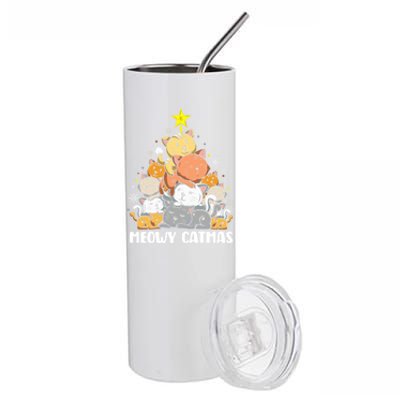 Cat Christmas Tree Xmas Funny Santa Meowy Catmas Stainless Steel Tumbler