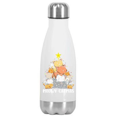 Cat Christmas Tree Xmas Funny Santa Meowy Catmas Stainless Steel Insulated Water Bottle