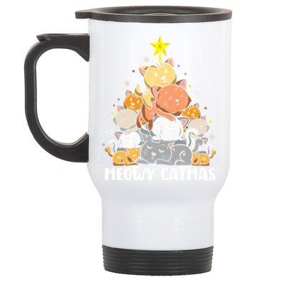 Cat Christmas Tree Xmas Funny Santa Meowy Catmas Stainless Steel Travel Mug