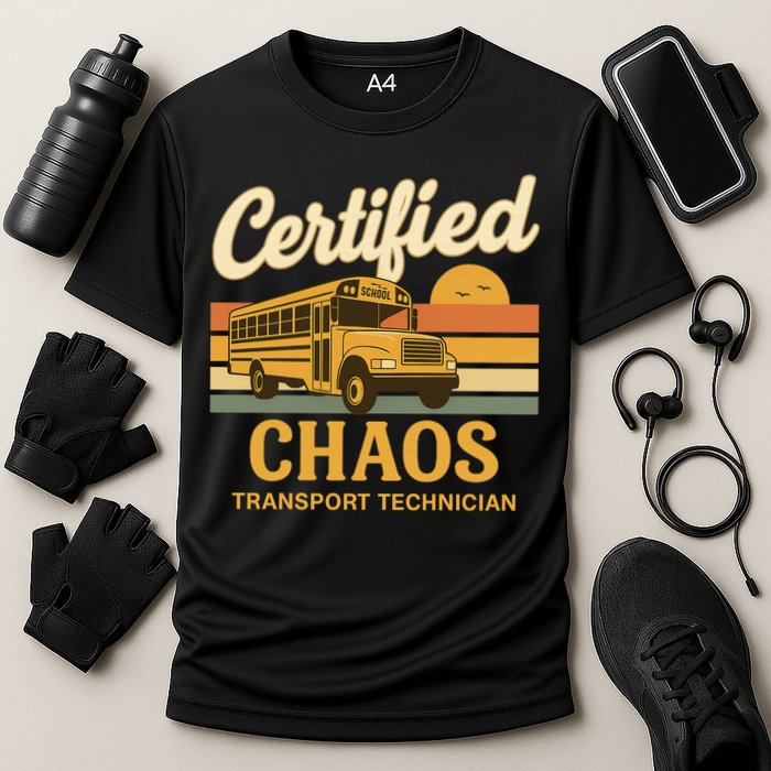 Certified Chaos Transport Technician School Bus Driver Funny  Cooling Performance Crew T-Shirt