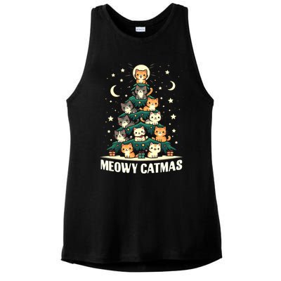 Cat Christmas Tree Xmas Funny Santa Meowy Catmas Ladies PosiCharge Tri-Blend Wicking Tank