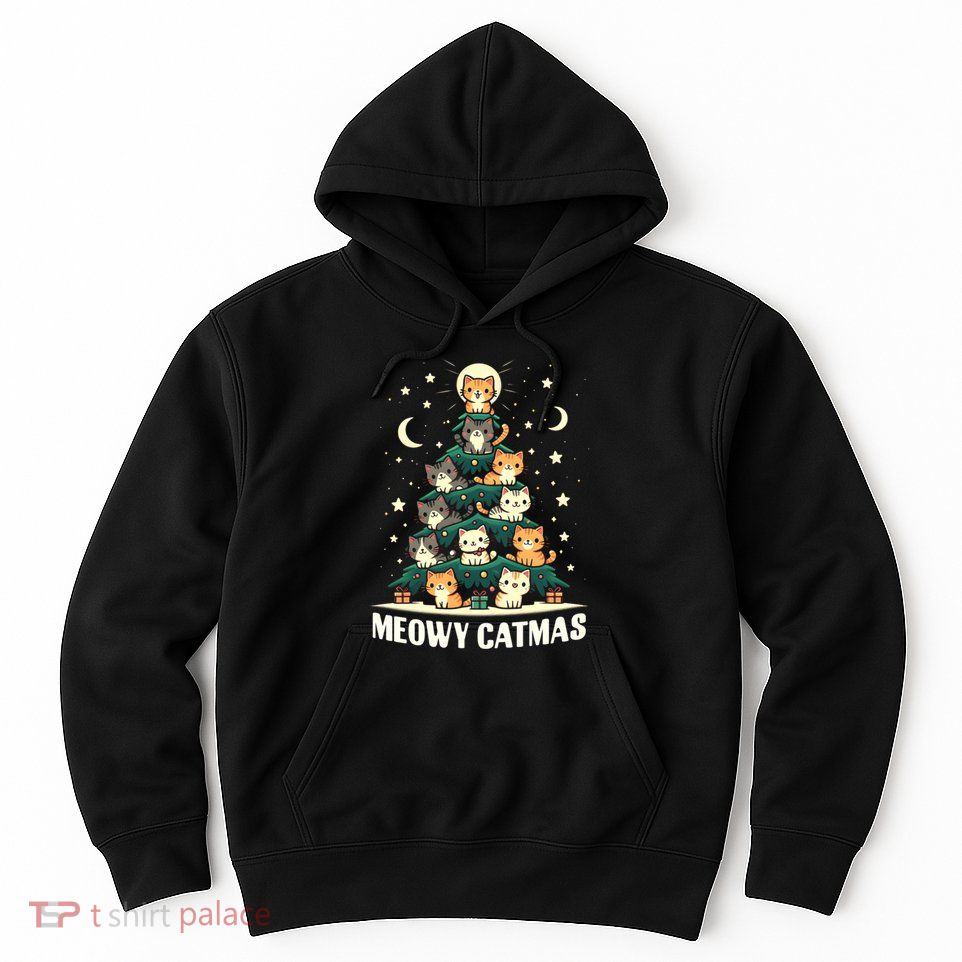 Cat Christmas Tree Xmas Funny Santa Meowy Catmas Hoodie