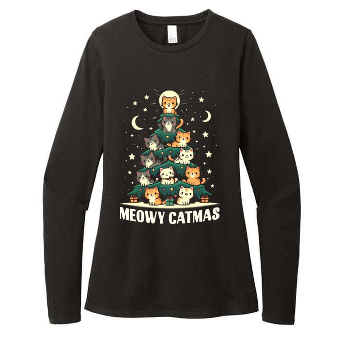 Cat Christmas Tree Xmas Funny Santa Meowy Catmas Womens CVC Long Sleeve Shirt