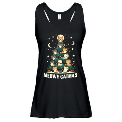 Cat Christmas Tree Xmas Funny Santa Meowy Catmas Ladies Essential Flowy Tank