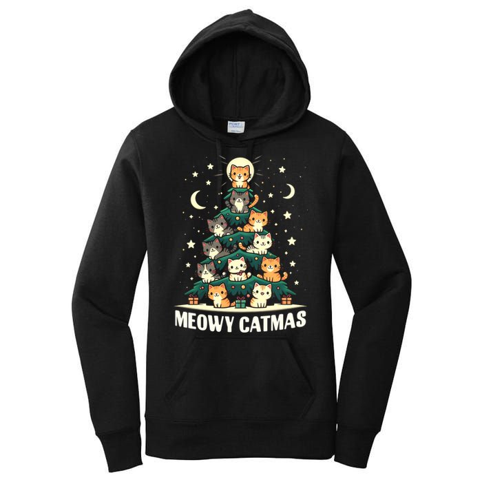 Cat Christmas Tree Xmas Funny Santa Meowy Catmas Women's Pullover Hoodie