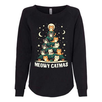 Cat Christmas Tree Xmas Funny Santa Meowy Catmas Womens California Wash Sweatshirt