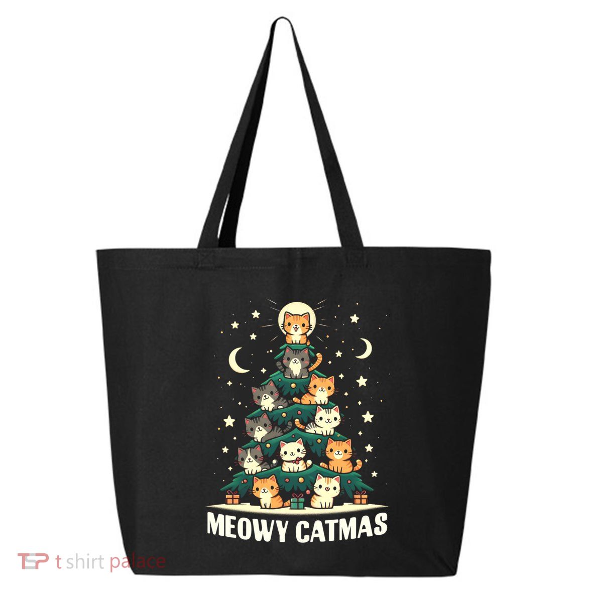 Cat Christmas Tree Xmas Funny Santa Meowy Catmas 25L Jumbo Tote