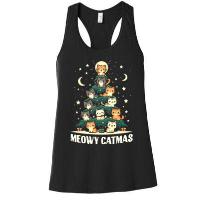 Cat Christmas Tree Xmas Funny Santa Meowy Catmas Women's Racerback Tank