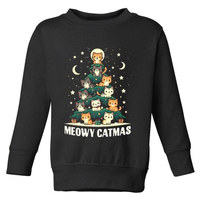 Cat Christmas Tree Xmas Funny Santa Meowy Catmas Toddler Sweatshirt