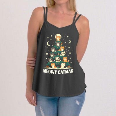 Cat Christmas Tree Xmas Funny Santa Meowy Catmas Women's Strappy Tank