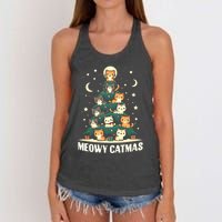 Cat Christmas Tree Xmas Funny Santa Meowy Catmas Women's Knotted Racerback Tank