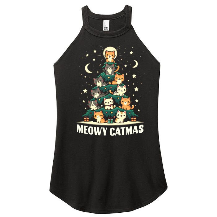 Cat Christmas Tree Xmas Funny Santa Meowy Catmas Women's Perfect Tri Rocker Tank