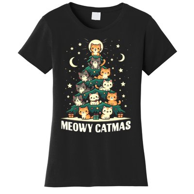 Cat Christmas Tree Xmas Funny Santa Meowy Catmas Women's T-Shirt