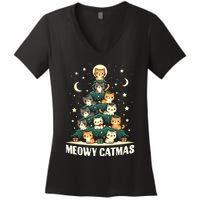 Cat Christmas Tree Xmas Funny Santa Meowy Catmas Women's V-Neck T-Shirt