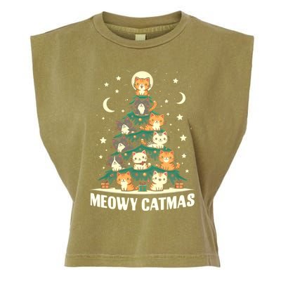 Cat Christmas Tree Xmas Funny Santa Meowy Catmas Garment-Dyed Women's Muscle Tee