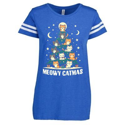 Cat Christmas Tree Xmas Funny Santa Meowy Catmas Enza Ladies Jersey Football T-Shirt