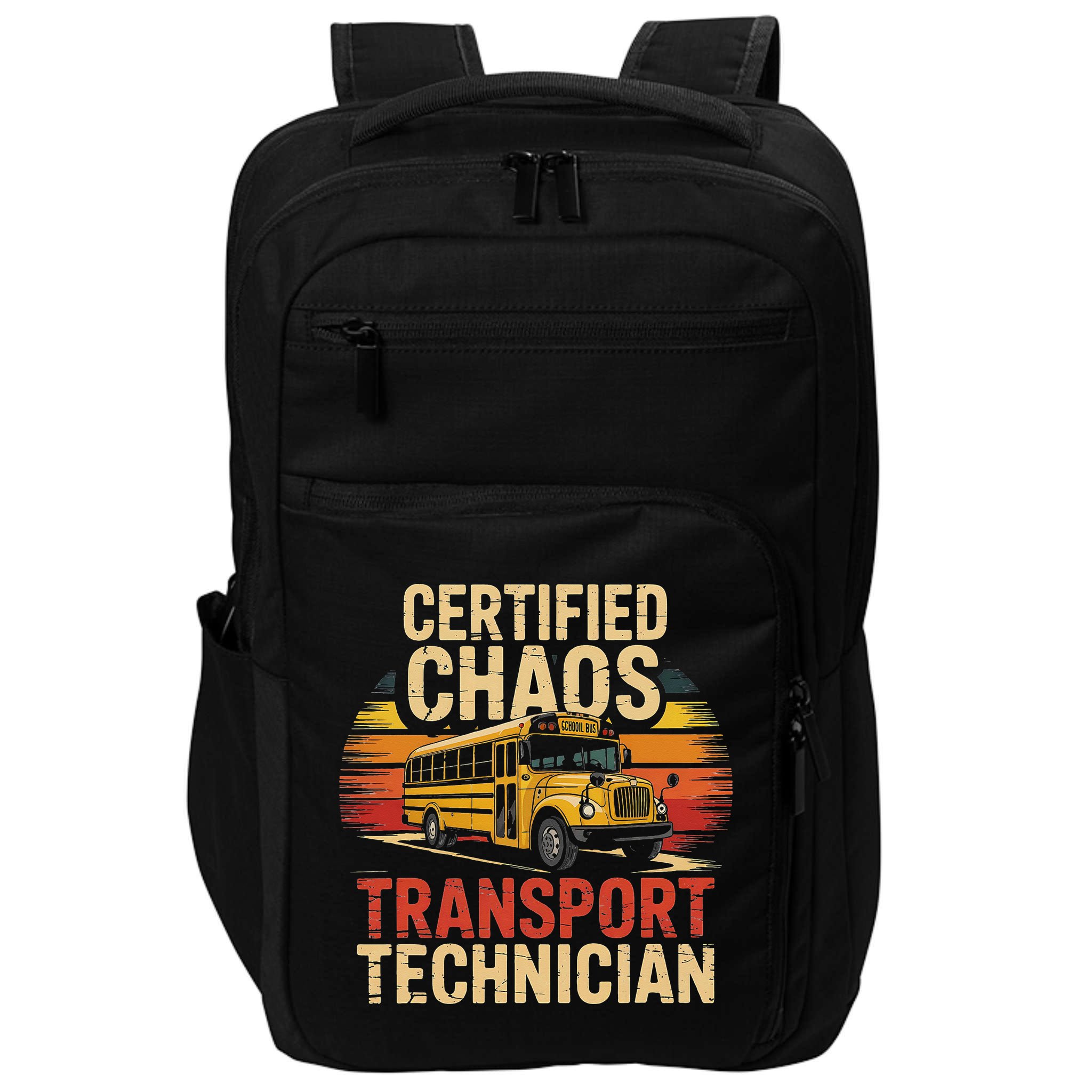 Certified Chaos Transport Technician School Bus Design Impact Tech Backpack