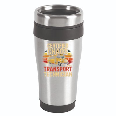 Certified Chaos Transport Technician School Bus Design 16oz Travel Tumbler