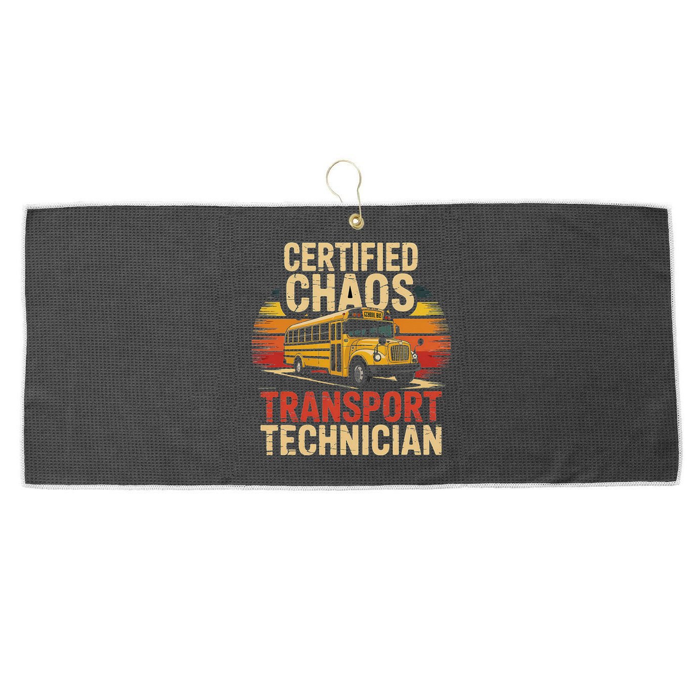 Certified Chaos Transport Technician School Bus Design Large Microfiber Waffle Golf Towel