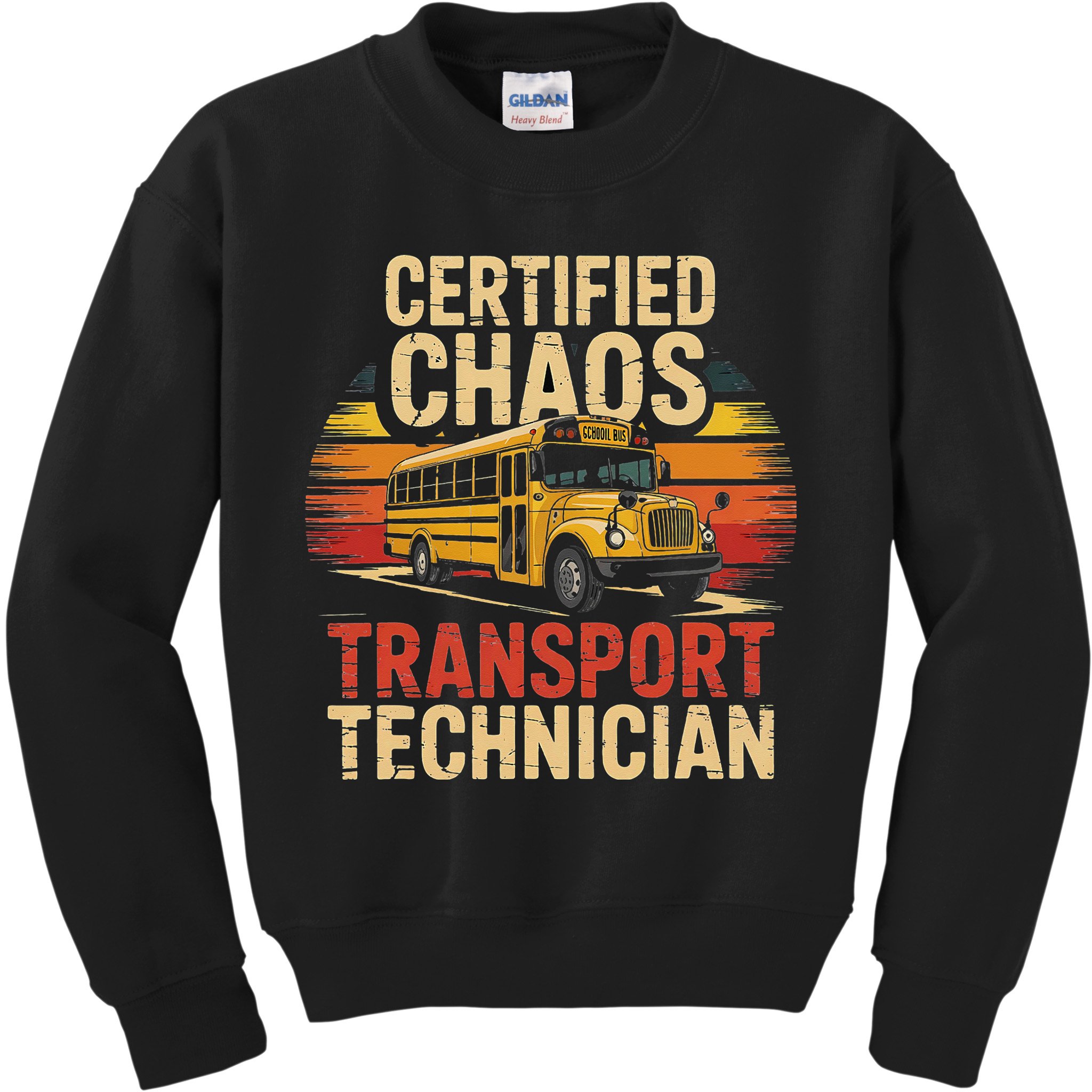 Certified Chaos Transport Technician School Bus Design Kids Sweatshirt