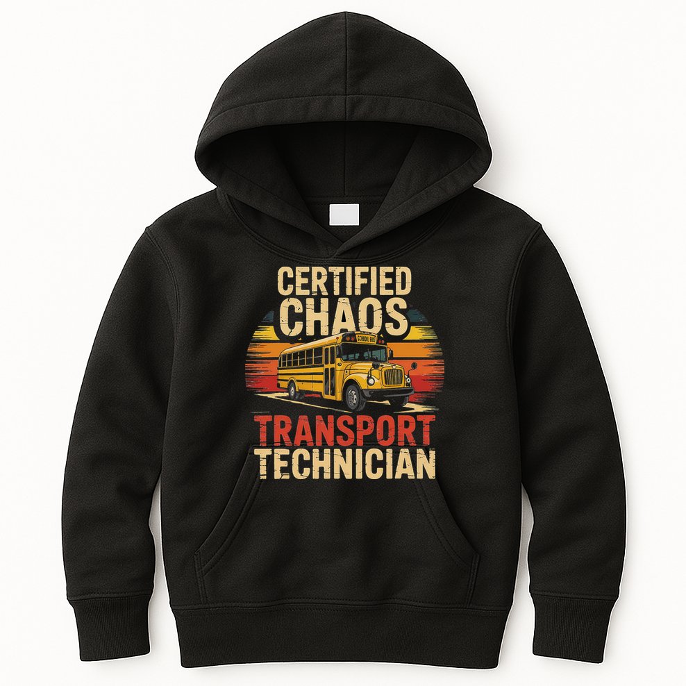 Certified Chaos Transport Technician School Bus Design Kids Hoodie