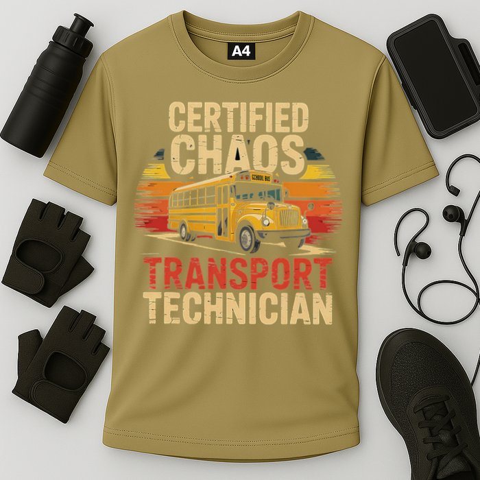 Certified Chaos Transport Technician School Bus Design Cooling Performance Crew T-Shirt