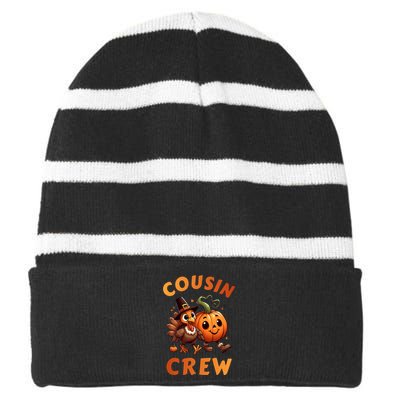 Cousin Crew Thanksgiving Family Matching Turkey Day Fall Striped Beanie with Solid Band