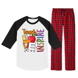 Cute Colorful Teach Love Inspire Raglan Sleeve Pajama Set