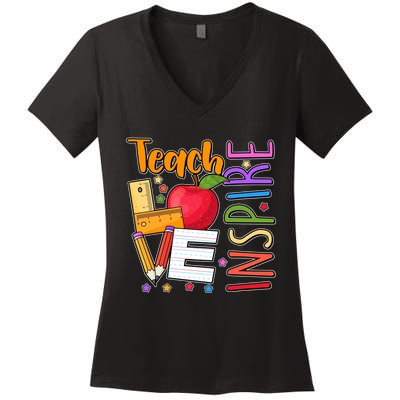 Cute Colorful Teach Love Inspire Women's V-Neck T-Shirt