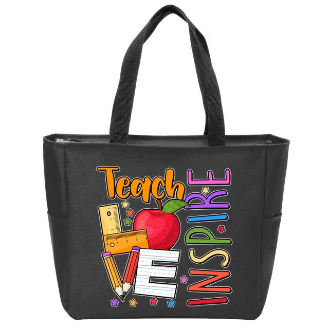 Cute Colorful Teach Love Inspire Zip Tote Bag
