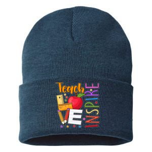 Cute Colorful Teach Love Inspire Sustainable Knit Beanie