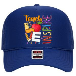 Cute Colorful Teach Love Inspire High Crown Mesh Back Trucker Hat