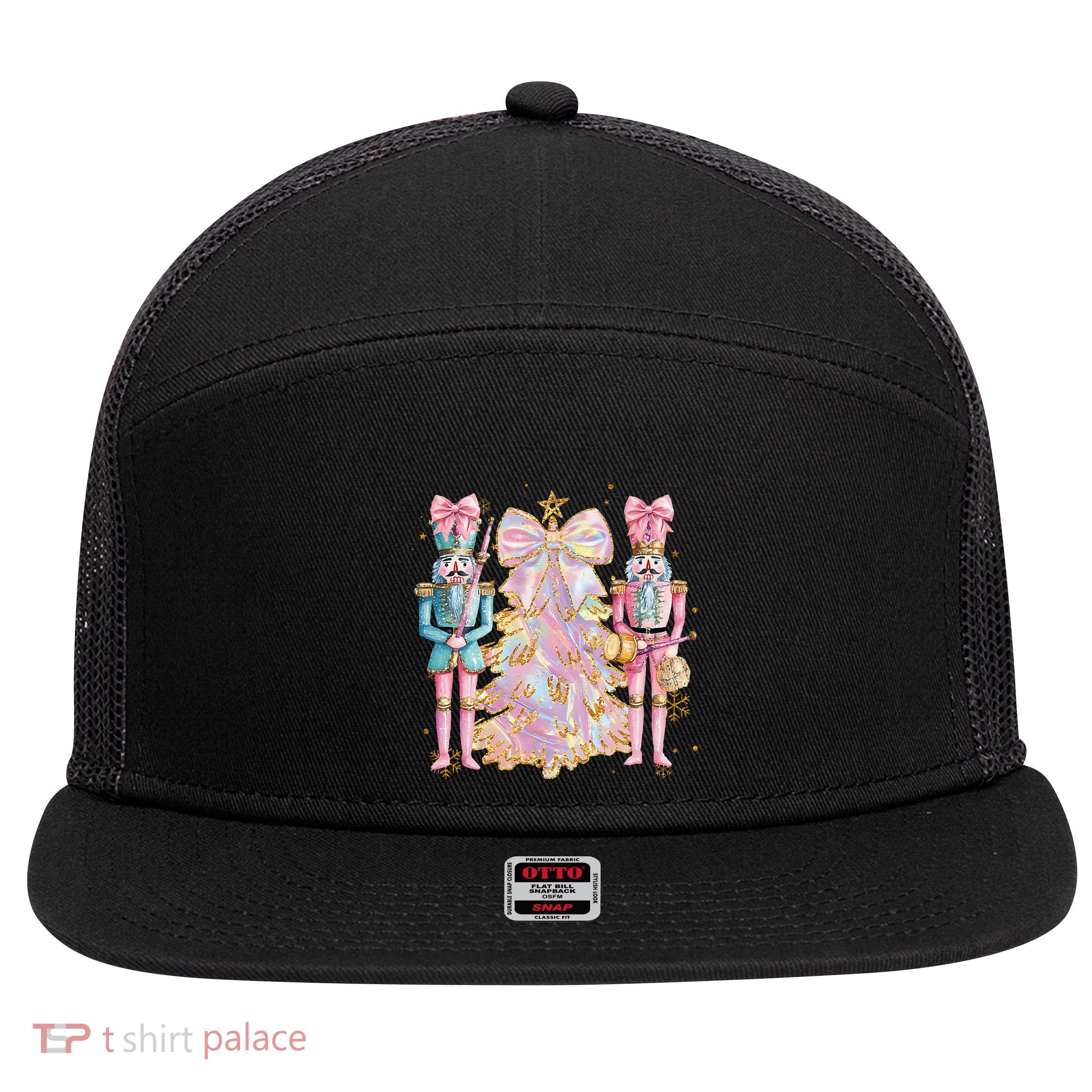 Coquette Christmas Tree P.Ink Nutcrackers Women Gift 7 Panel Mesh Trucker Snapback Hat