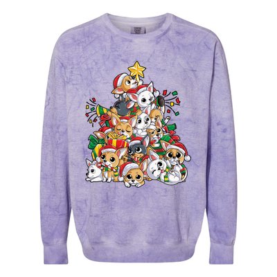 Chihuahua Christmas Tree Santa Dog Lover Xmas Gift Women Long Sleeve Colorblast Crewneck Sweatshirt